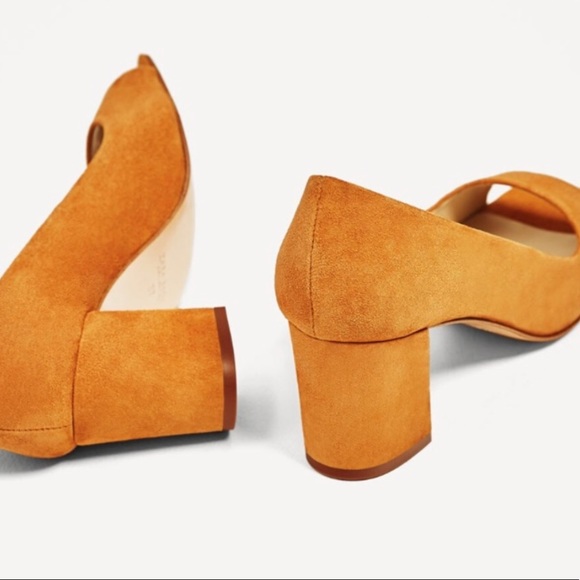 NWOB Zara Mustard Yellow Stacked Open Toe Shoes - Picture 2 of 4